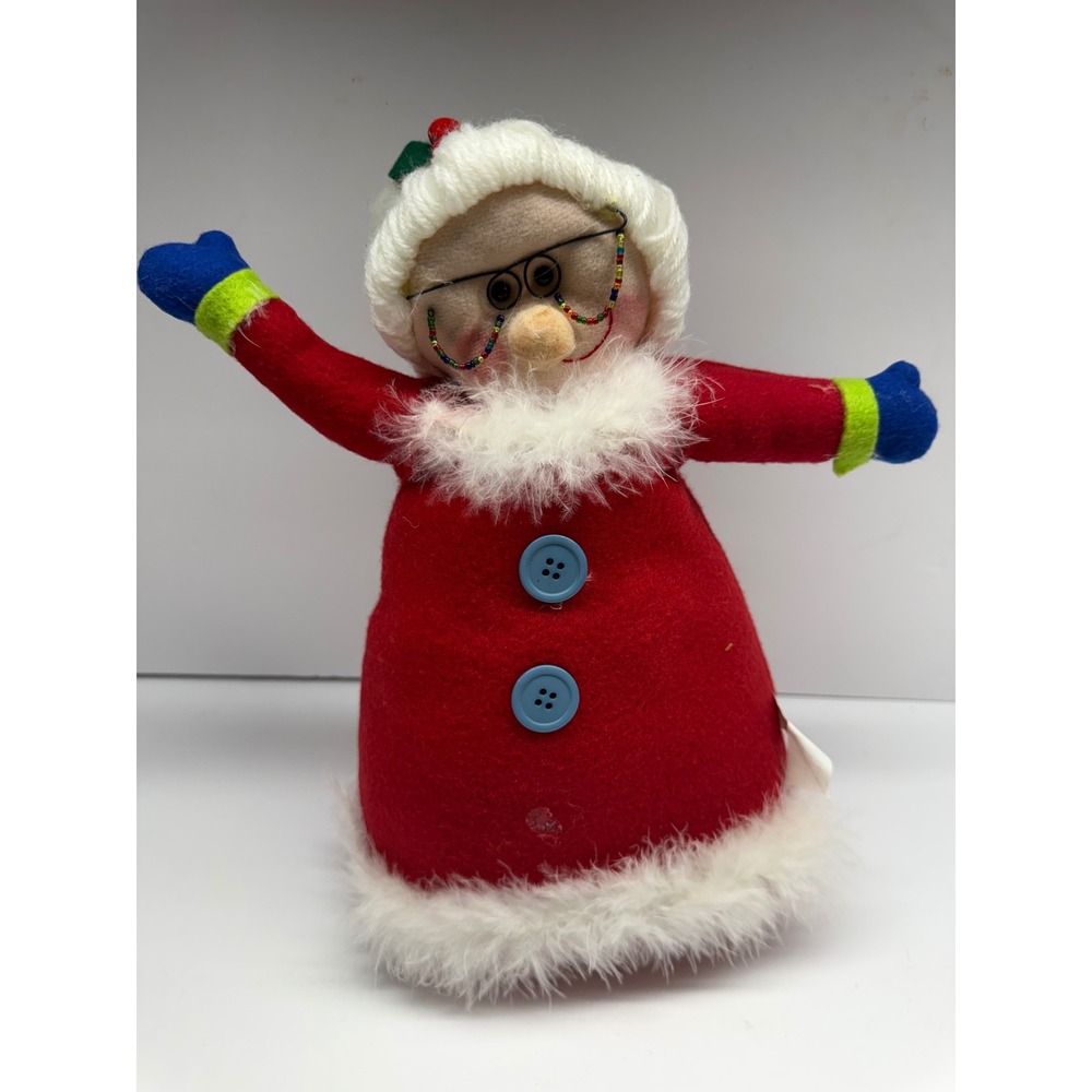 Fourstar Group Mrs Claus Plush Christmas Decor Red Felt Beaded Glasses Weighted